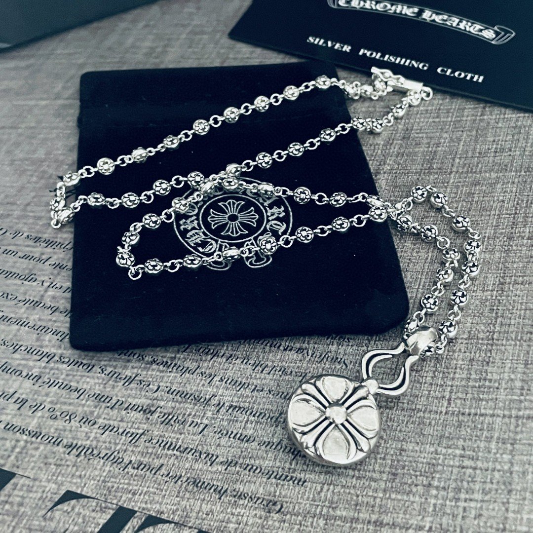 専櫃複刻Chrome Hearts克羅心飾品 CH 十字花圓形吊墜童軍花球項鍊