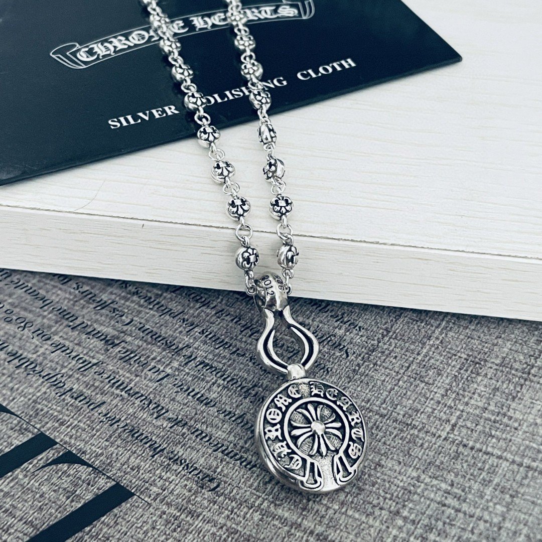 専櫃複刻Chrome Hearts克羅心飾品 CH 十字花圓形吊墜童軍花球項鍊