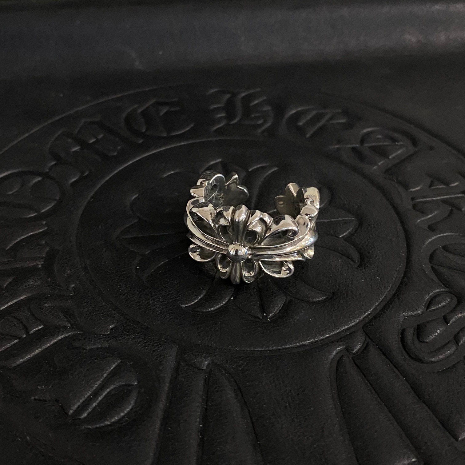 専櫃複刻Chrome Hearts克羅心飾品 雙十字花Floral開口戒指