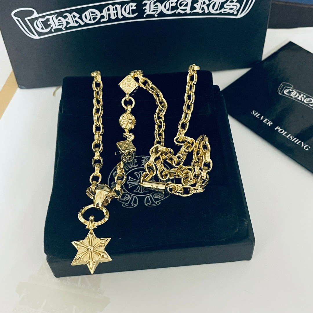 原單Chrome Hearts克羅心飾品 黃金色MINI六芒星吊墜 Paper Chain字母骰子項鍊