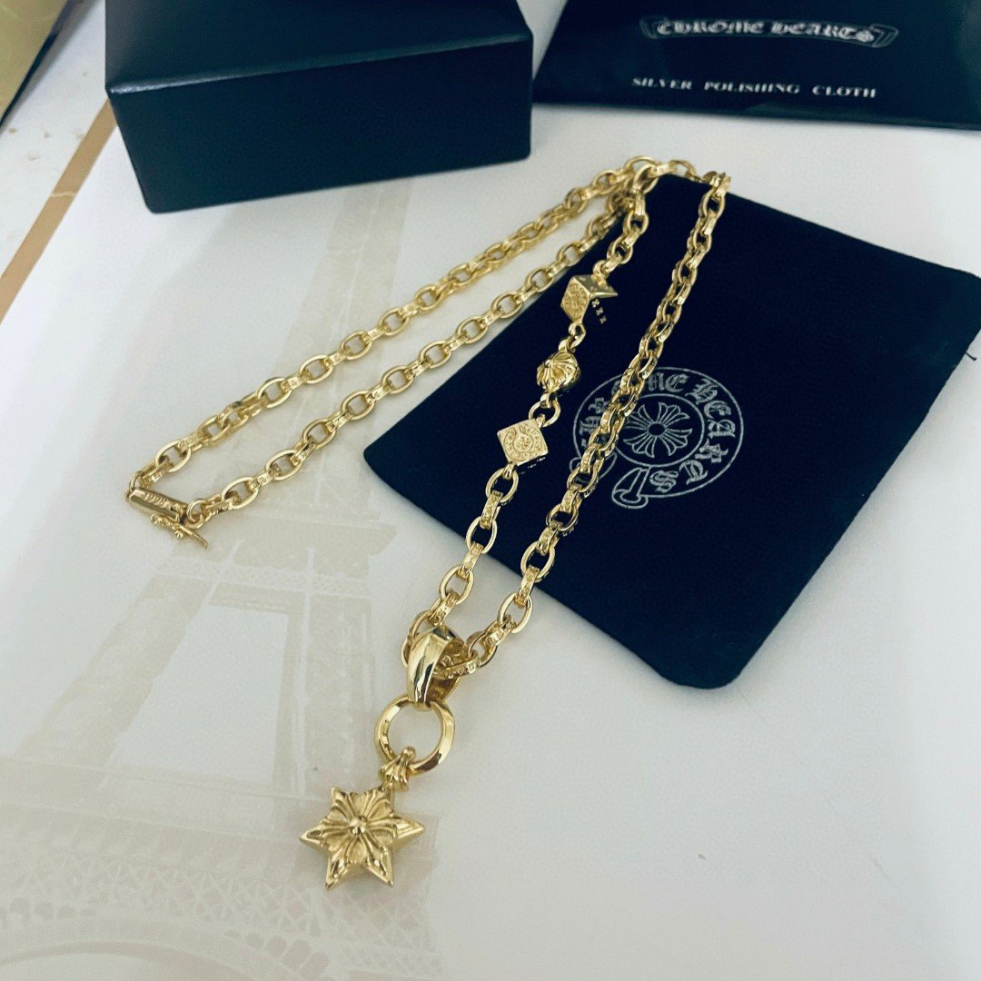 原單Chrome Hearts克羅心飾品 黃金色MINI六芒星吊墜 Paper Chain字母骰子項鍊