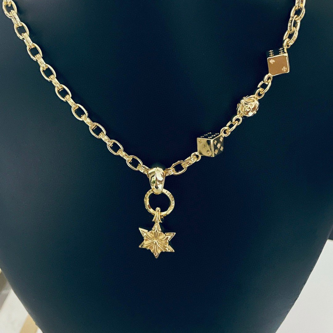 原單Chrome Hearts克羅心飾品 黃金色MINI六芒星吊墜 Paper Chain字母骰子項鍊