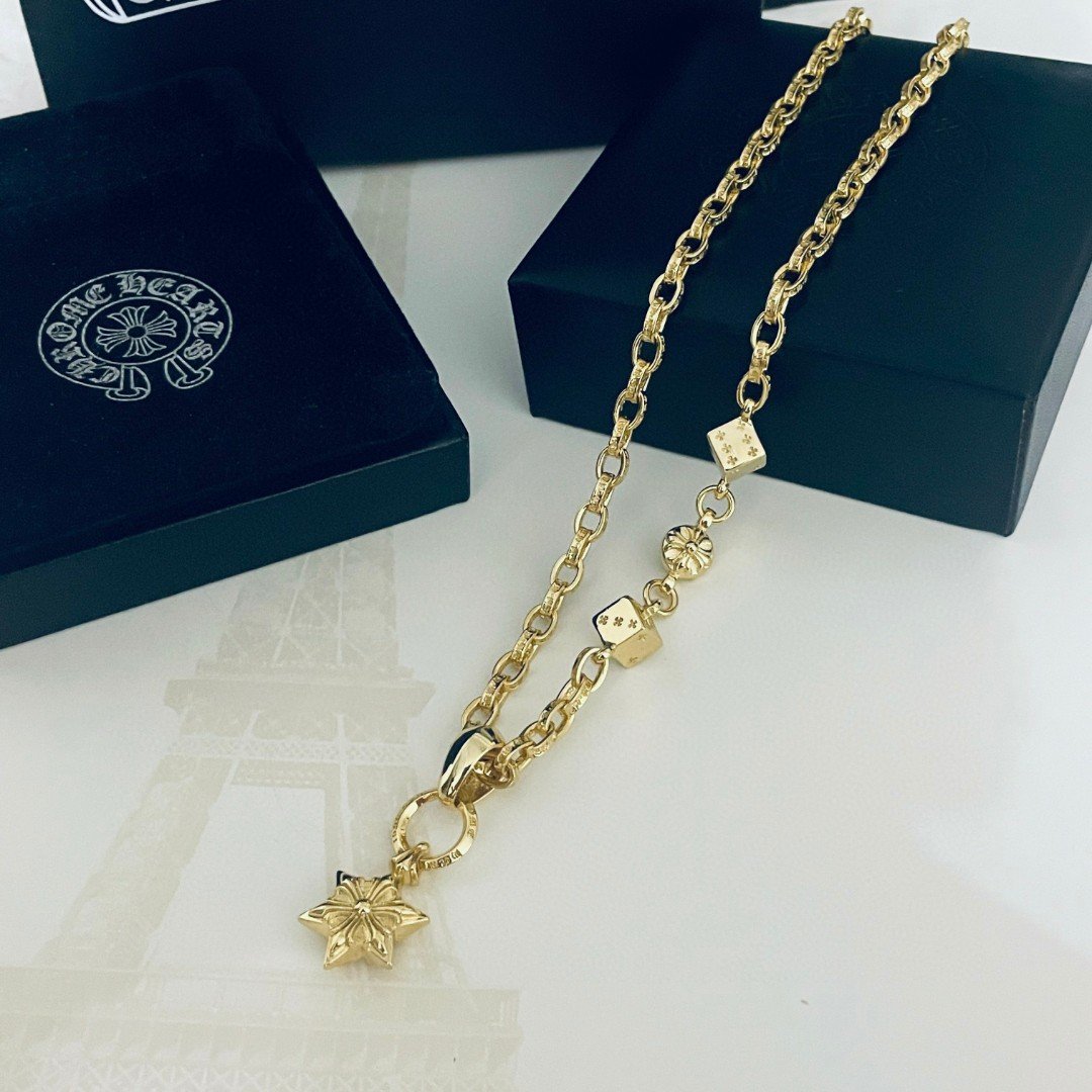 原單Chrome Hearts克羅心飾品 黃金色MINI六芒星吊墜 Paper Chain字母骰子項鍊