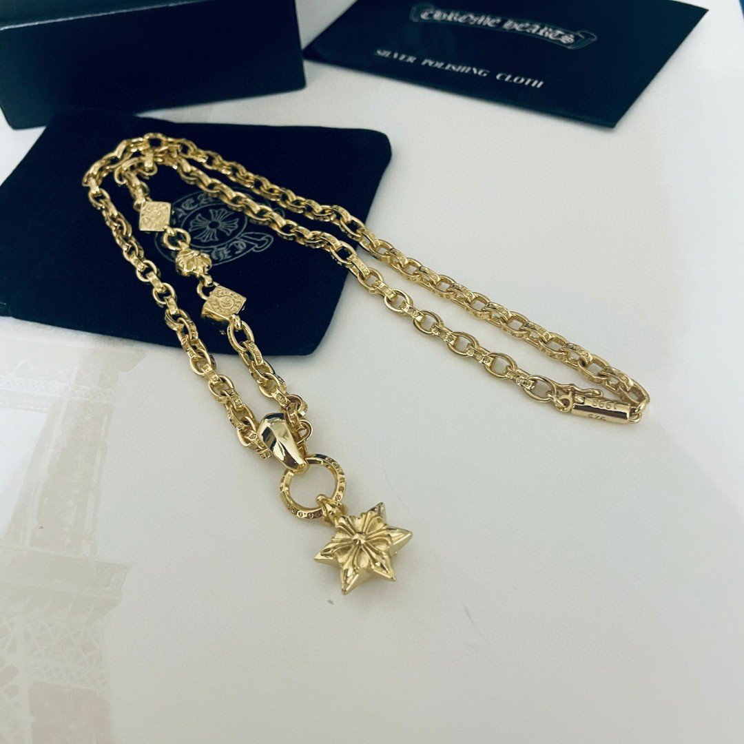 原單Chrome Hearts克羅心飾品 黃金色MINI六芒星吊墜 Paper Chain字母骰子項鍊