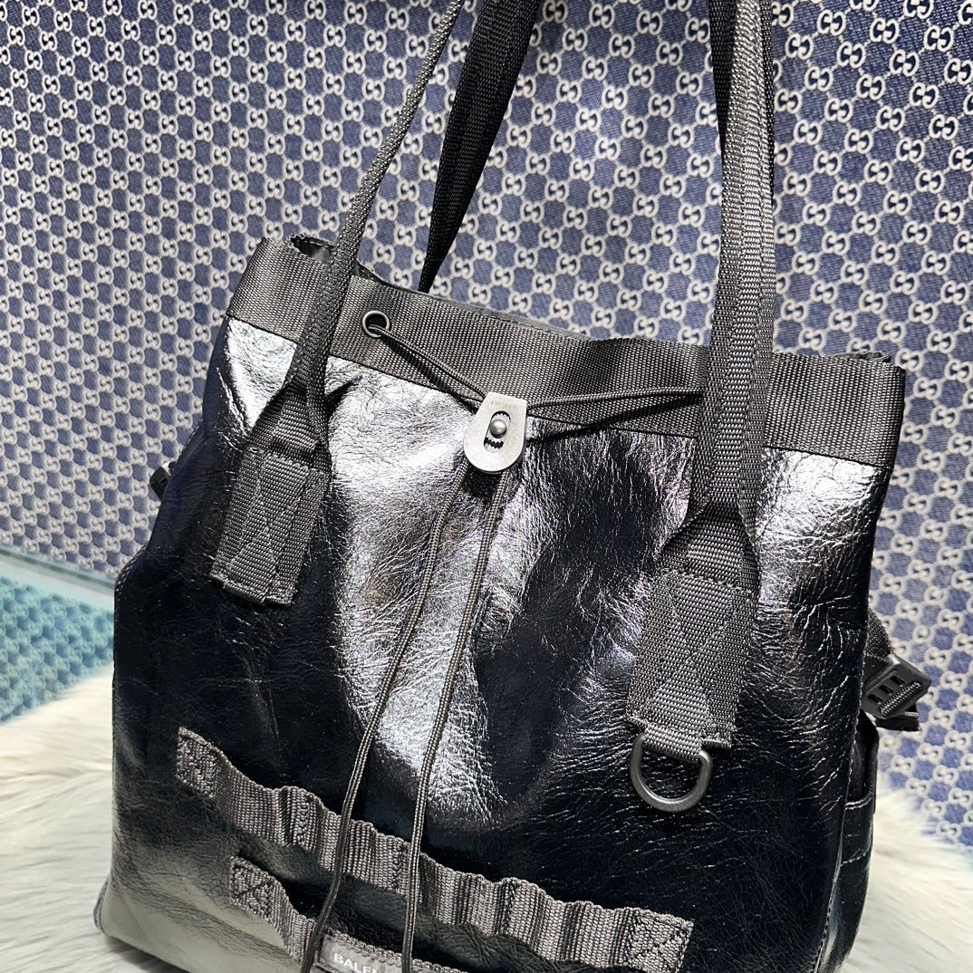 原單複刻balenciaga巴黎世家 Army中號黑色細紋牛皮革托特包