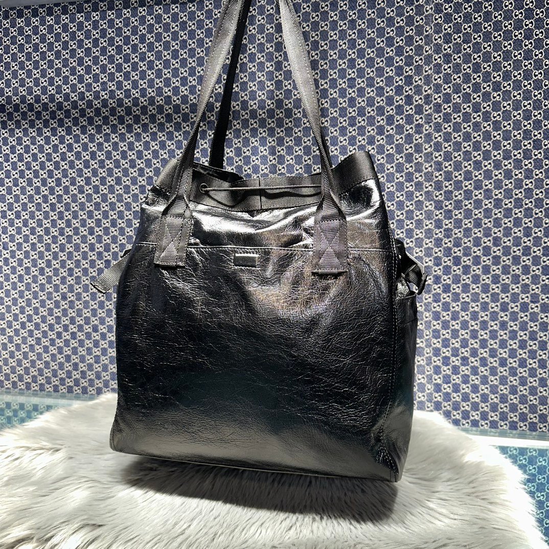 原單複刻balenciaga巴黎世家 Army中號黑色細紋牛皮革托特包