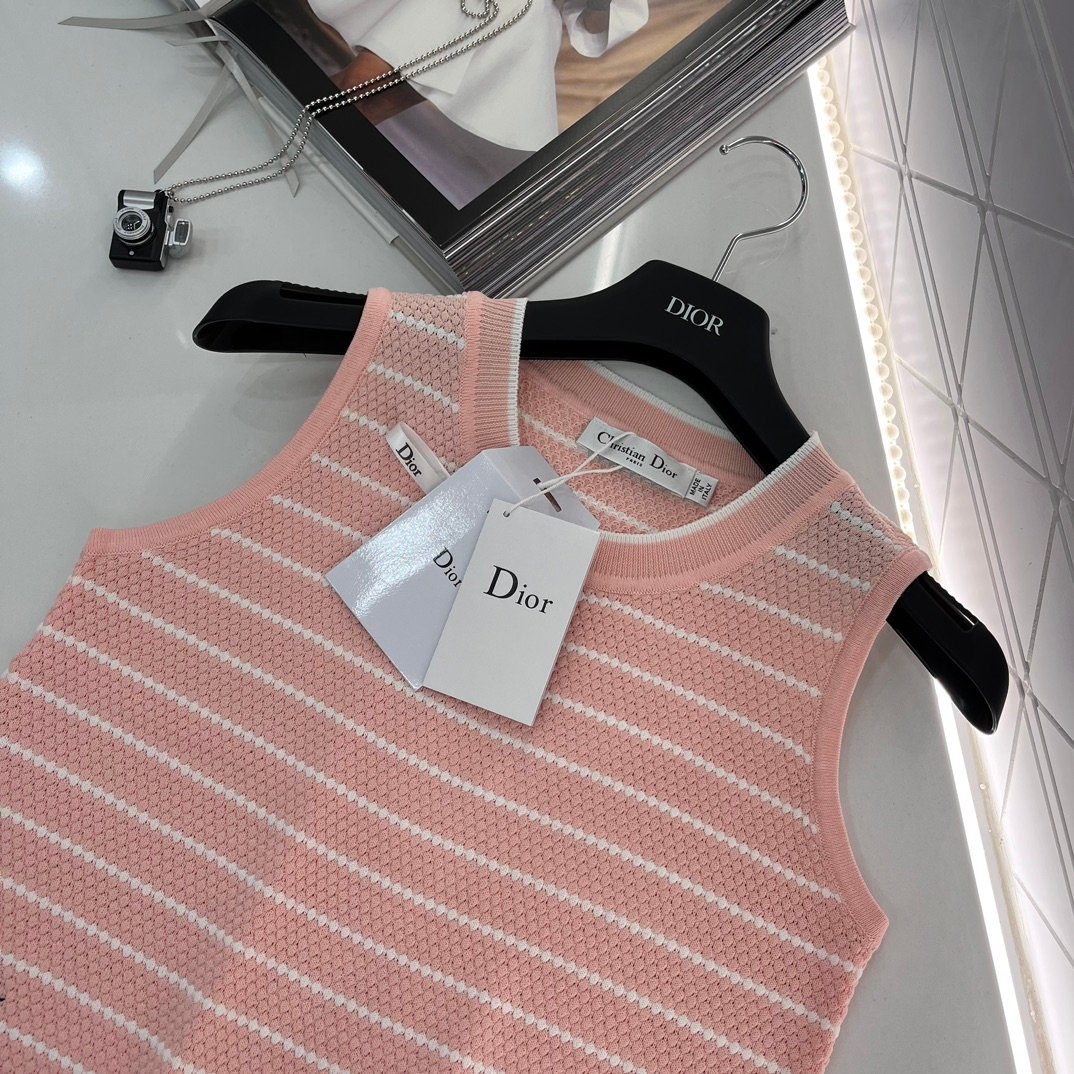 DIOR2024新品刺繡條紋背心 透氣行好 女款無袖粉色背心