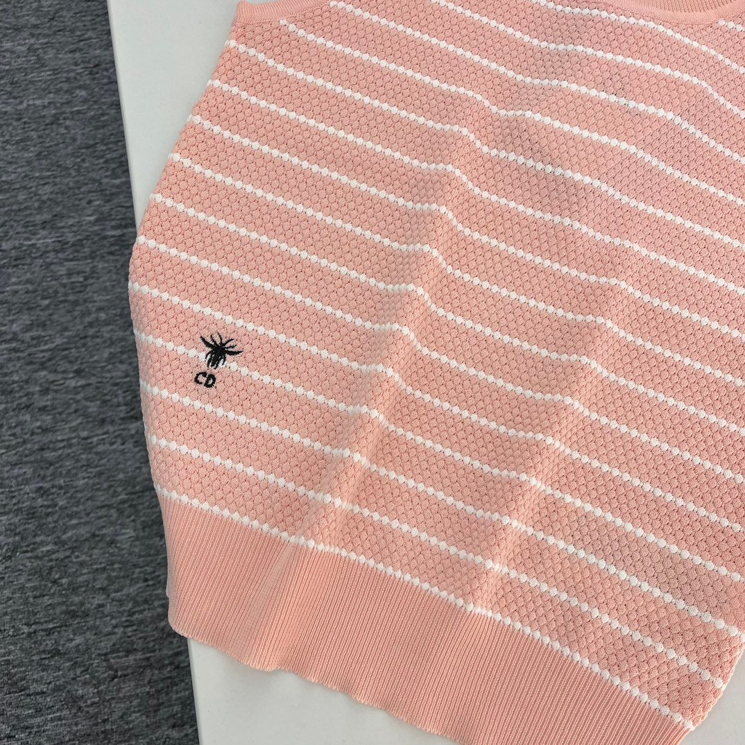 DIOR2024新品刺繡條紋背心 透氣行好 女款無袖粉色背心