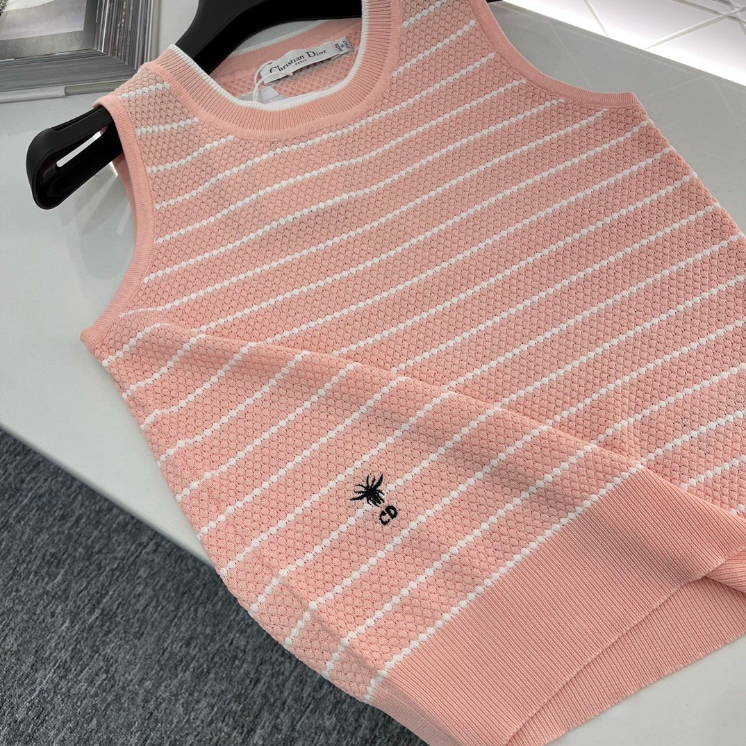 DIOR2024新品刺繡條紋背心 透氣行好 女款無袖粉色背心