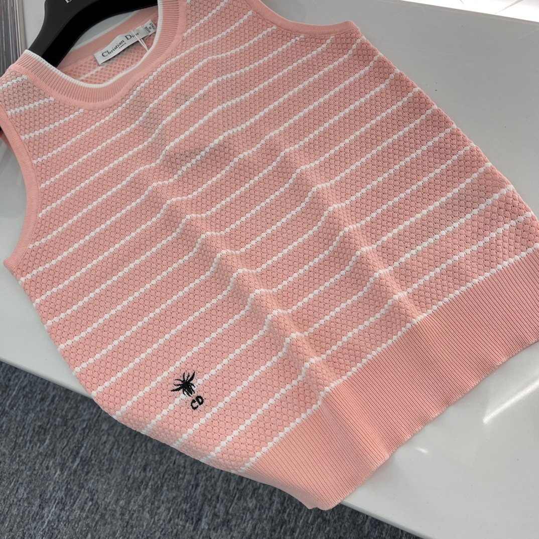 DIOR2024新品刺繡條紋背心 透氣行好 女款無袖粉色背心