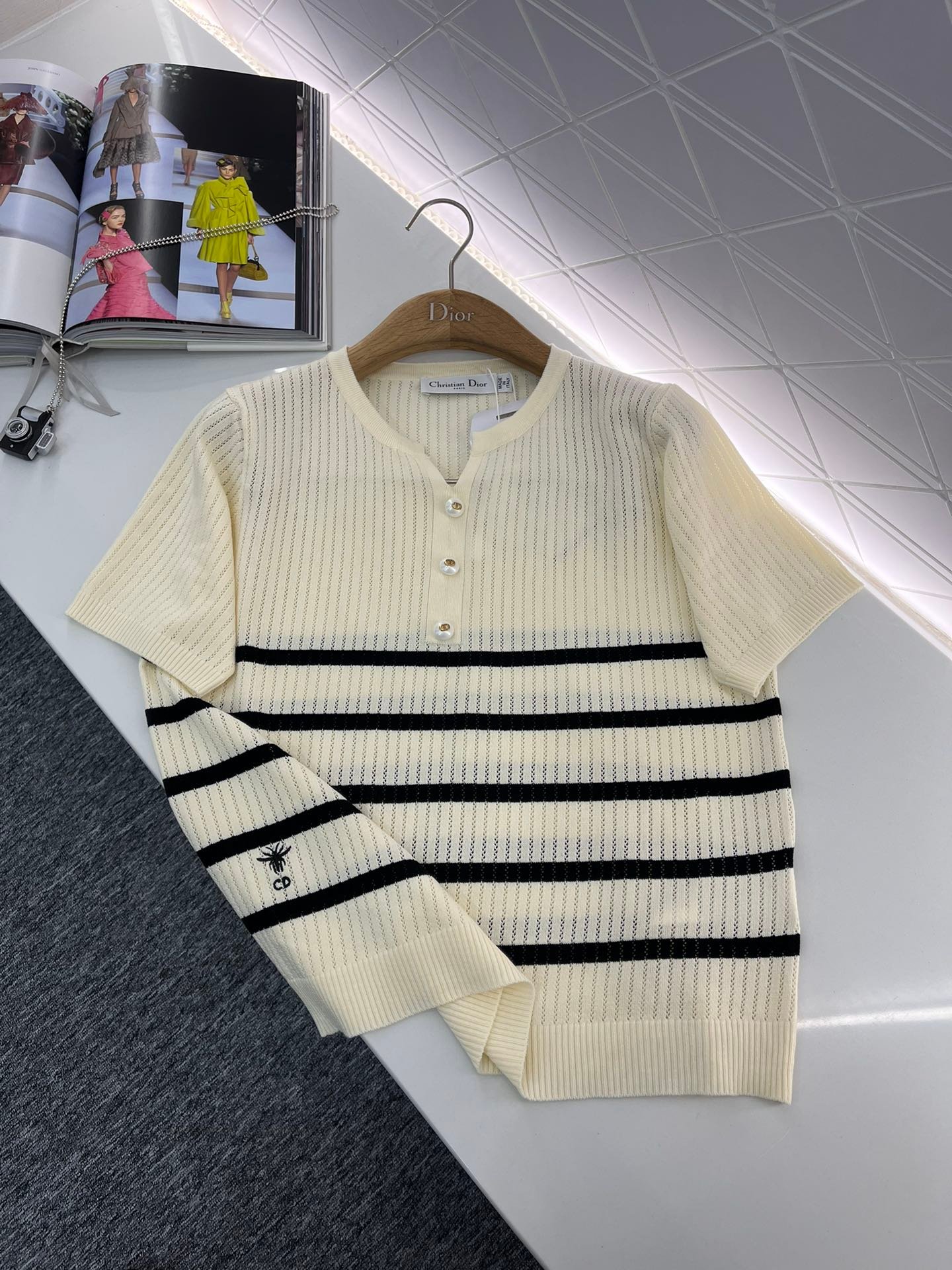 DIOR新品高仿女款衣服條紋針織T恤