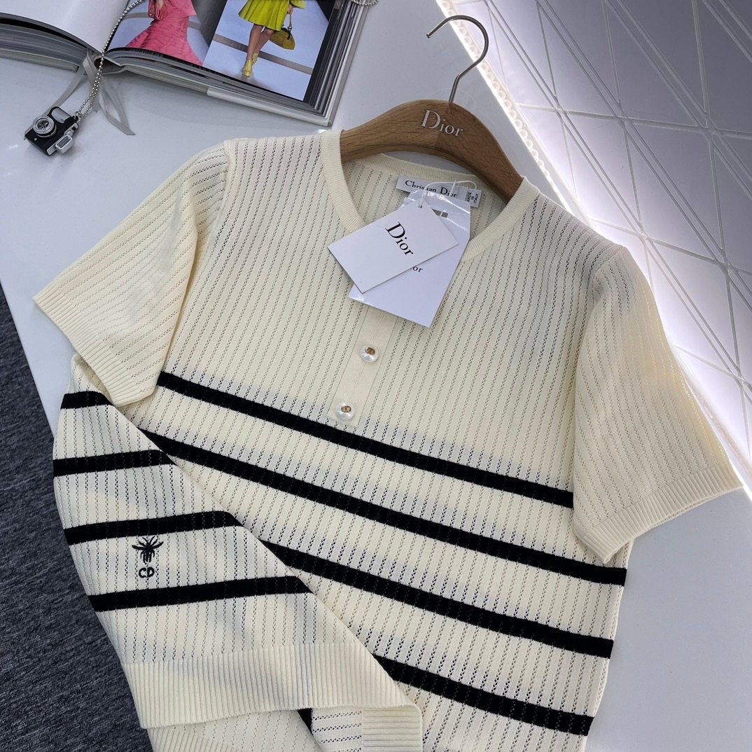 DIOR新品高仿女款衣服條紋針織T恤