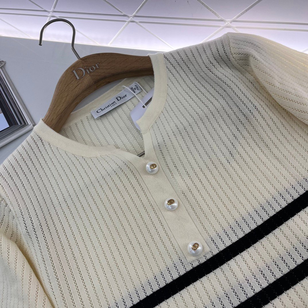 DIOR新品高仿女款衣服條紋針織T恤