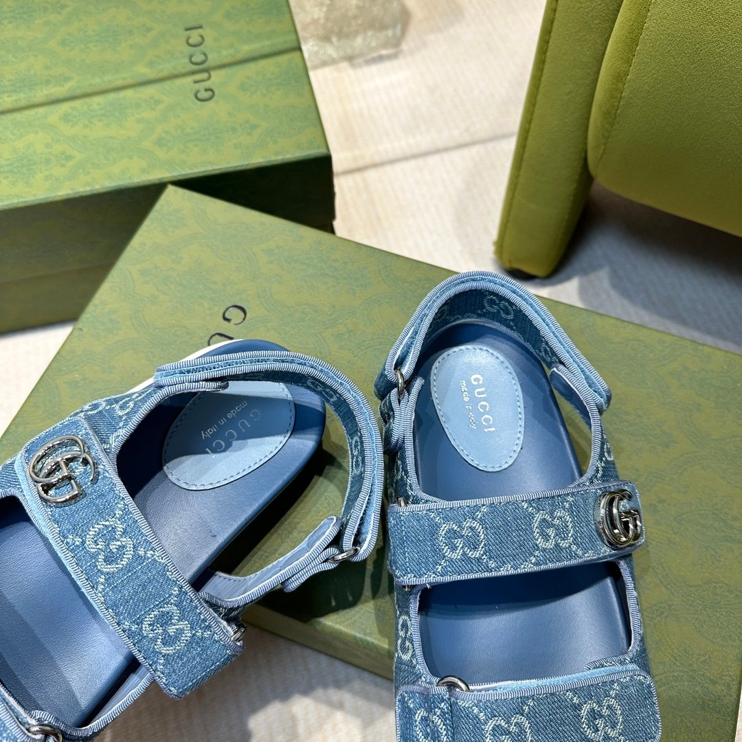 GucciA貨情侶款涼鞋 藍色
