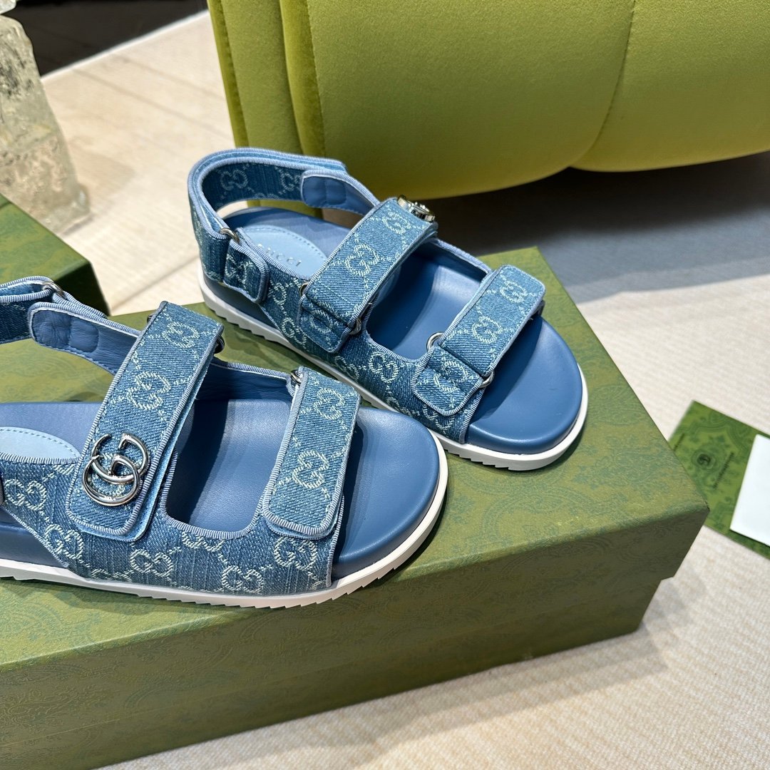 GucciA貨情侶款涼鞋 藍色