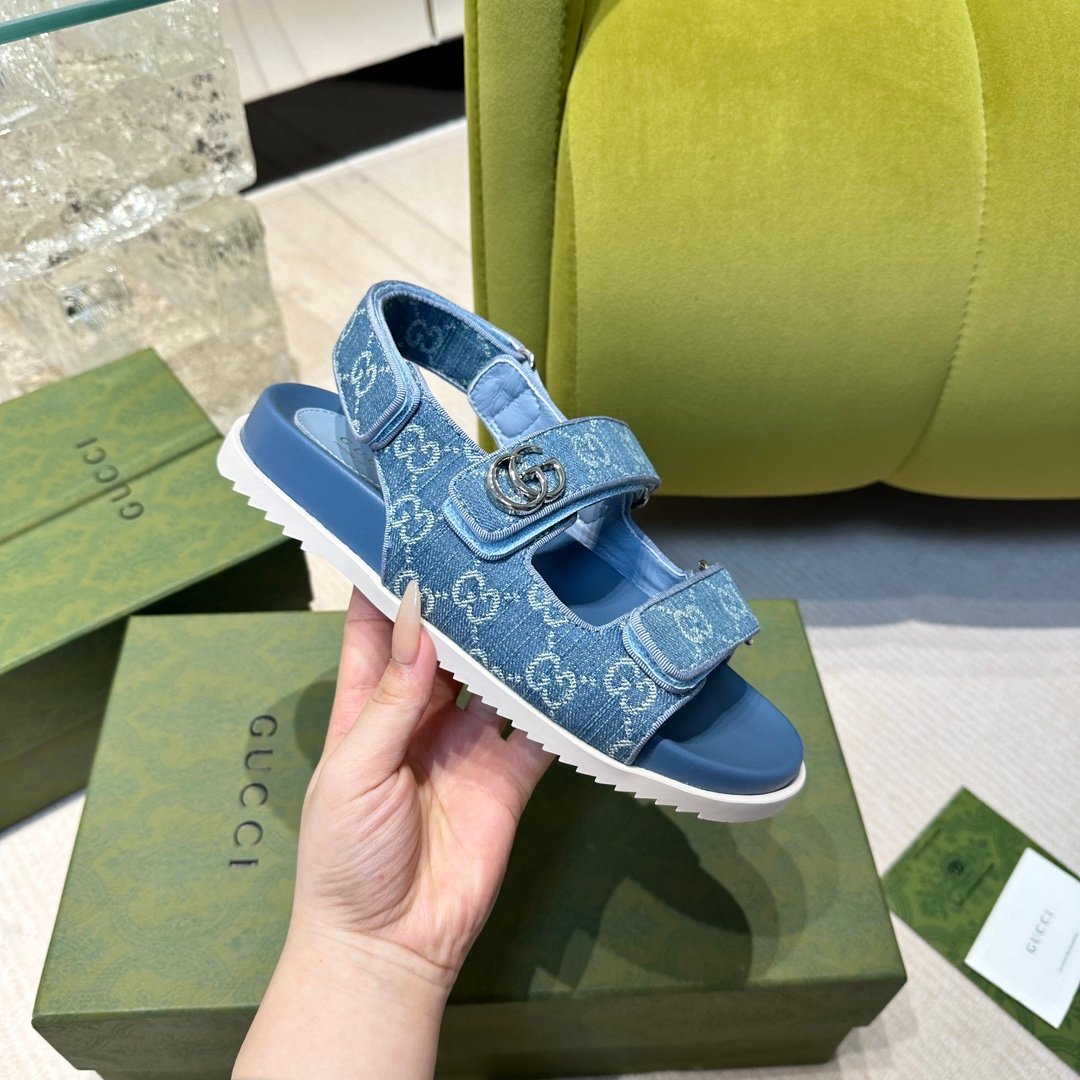 GucciA貨情侶款涼鞋 藍色