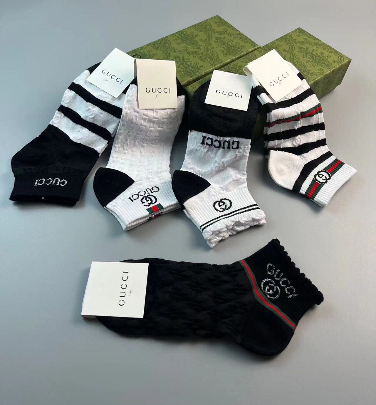 GucciA貨G家襪子 一盒五雙 純棉 短筒襪子
