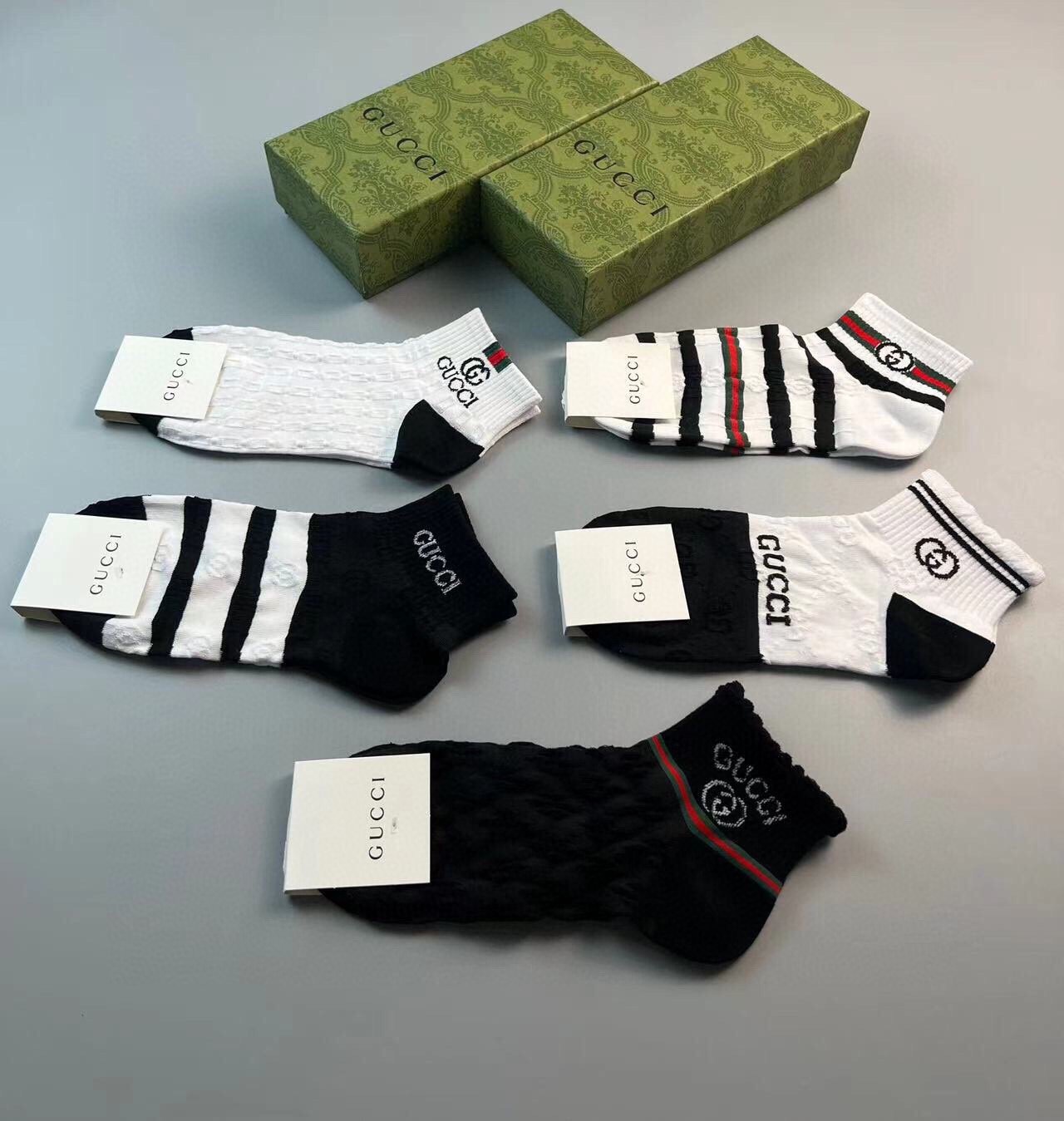 GucciA貨G家襪子 一盒五雙 純棉 短筒襪子