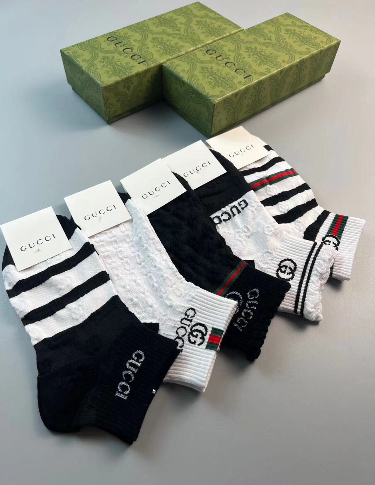 GucciA貨G家襪子 一盒五雙 純棉 短筒襪子