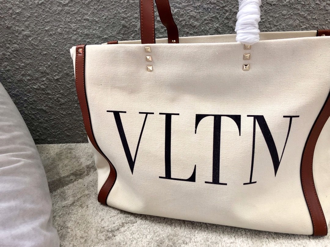 原單VALENTINO華倫天奴包包 帆布款購物袋 VLTN GARAVANI 小號帆布托特包 棕色