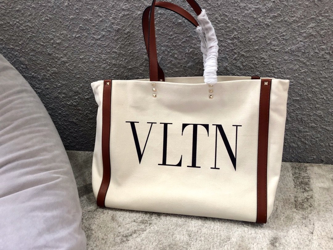 原單VALENTINO華倫天奴包包 帆布款購物袋 VLTN GARAVANI 小號帆布托特包 棕色