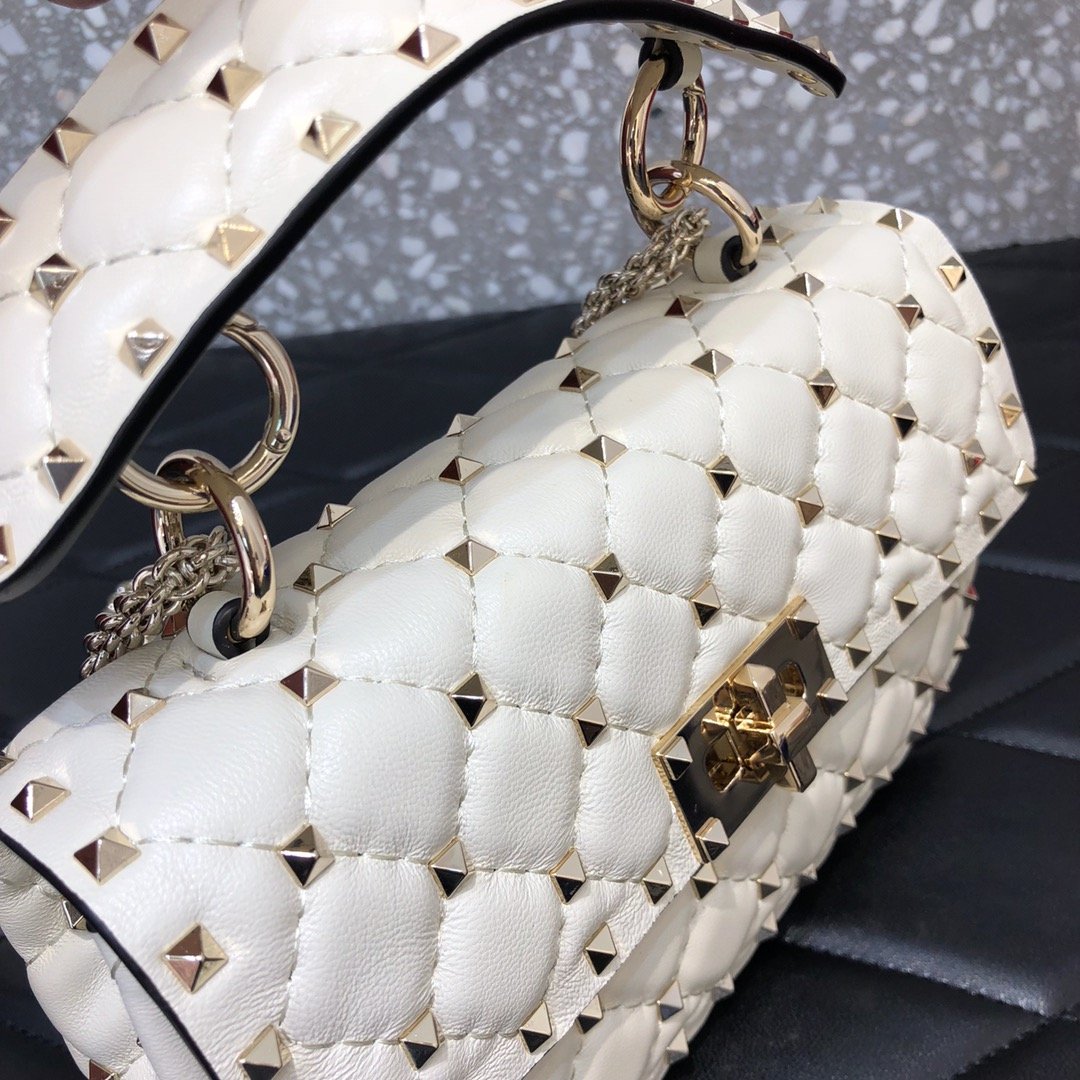 高仿VALENTINO華倫天奴包包 ROCKSTUD SPIKE小號軟牛革手袋 白色