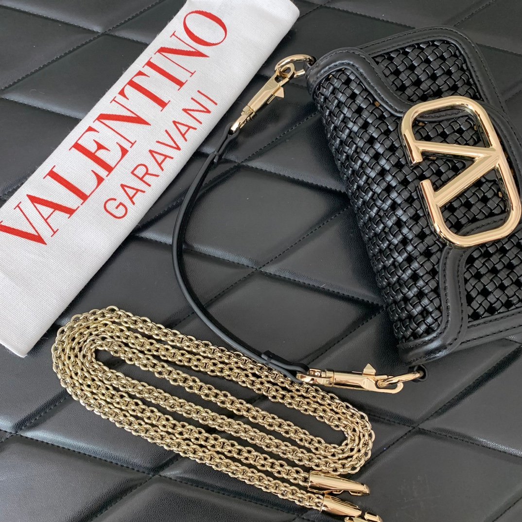 原單VALENTINO華倫天奴包包 Loco定製編織小牛皮手袋 黑色