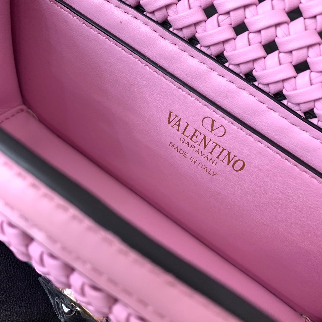 原單VALENTINO華倫天奴包包 Loco定製編織小牛皮手袋 粉色