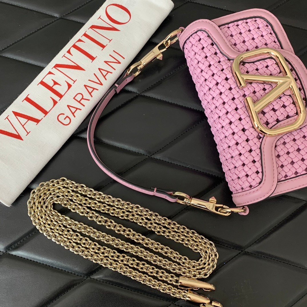 原單VALENTINO華倫天奴包包 Loco定製編織小牛皮手袋 粉色