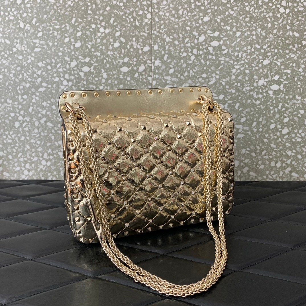 原單複刻VALENTINO華倫天奴包包 ROCKSTUD SPIKE中號軟牛革手袋 金色