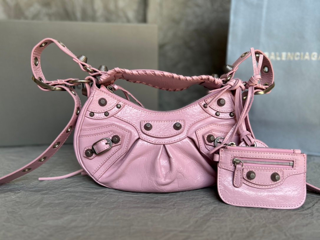 高仿BALENCIAGA巴黎世家 LE CAGOLE單肩包 加小號油蠟櫻花粉