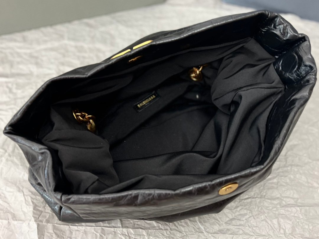 複刻BALENCIAGA巴黎世家 Monaco細紋牛皮革鏈帶包 小號油蠟黑金