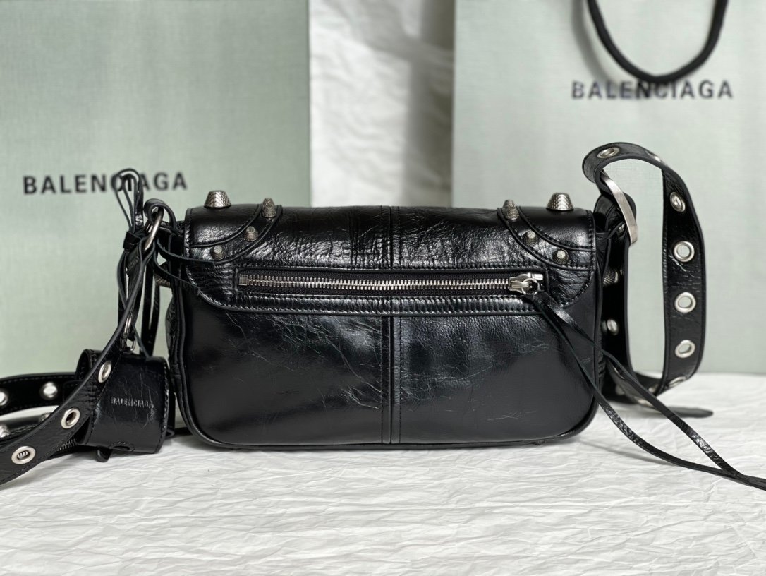 専櫃複刻BALENCIAGA巴黎世家 Le Cagole黑色細紋牛皮革小號單肩包