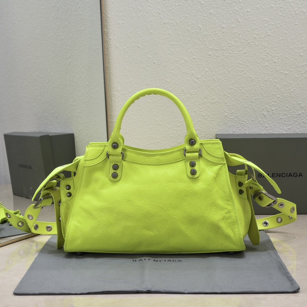 複刻高仿BALENCIAGA巴黎世家 Neo Cagole 細紋牛皮革手提包 中號亮藍