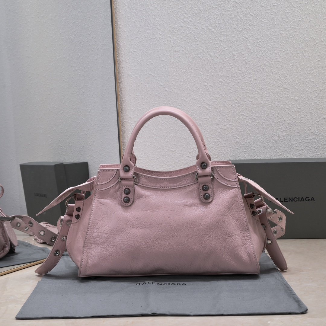 複刻高仿BALENCIAGA巴黎世家 Neo Cagole 細紋牛皮革手提包 中號淺紫