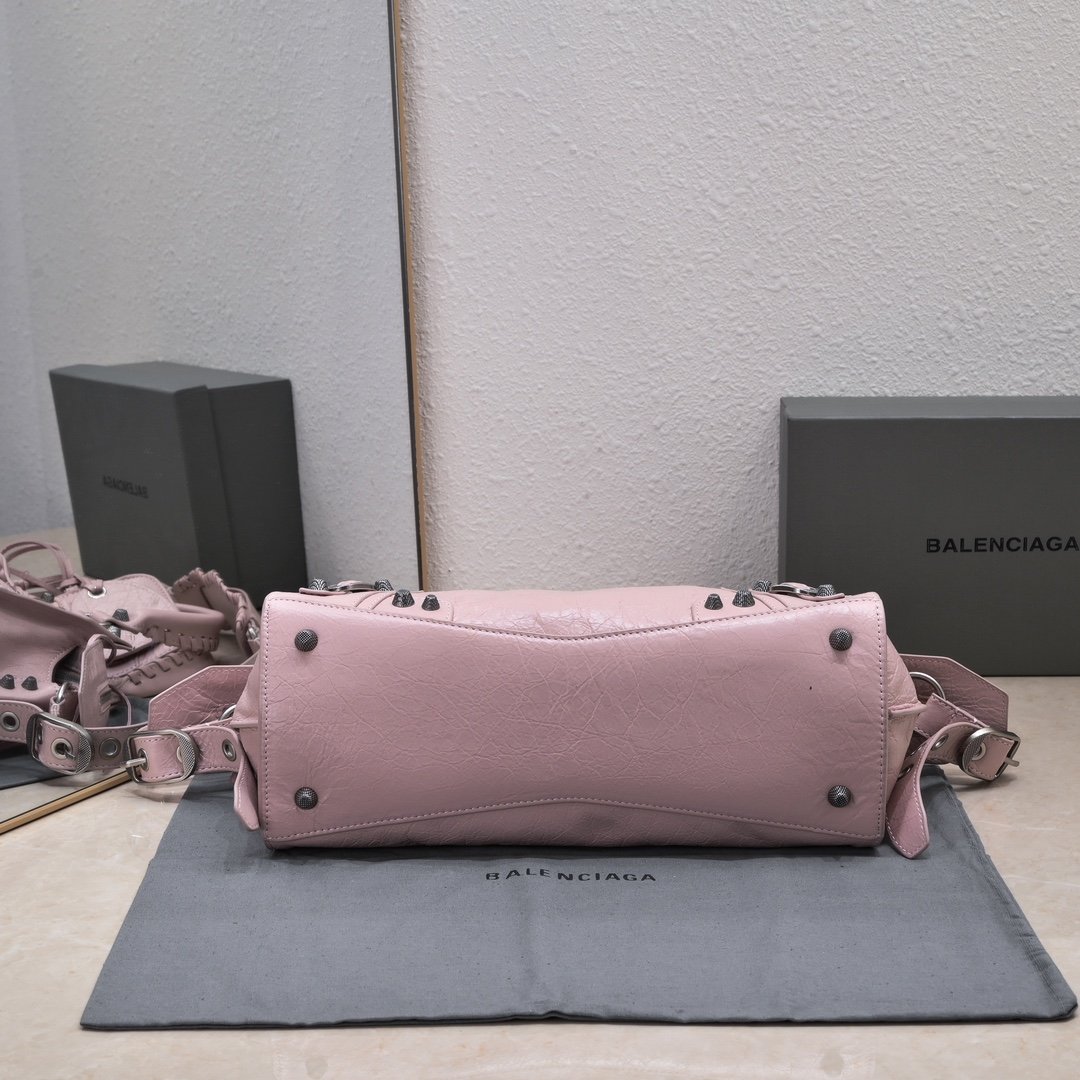 複刻高仿BALENCIAGA巴黎世家 Neo Cagole 細紋牛皮革手提包 中號淺紫