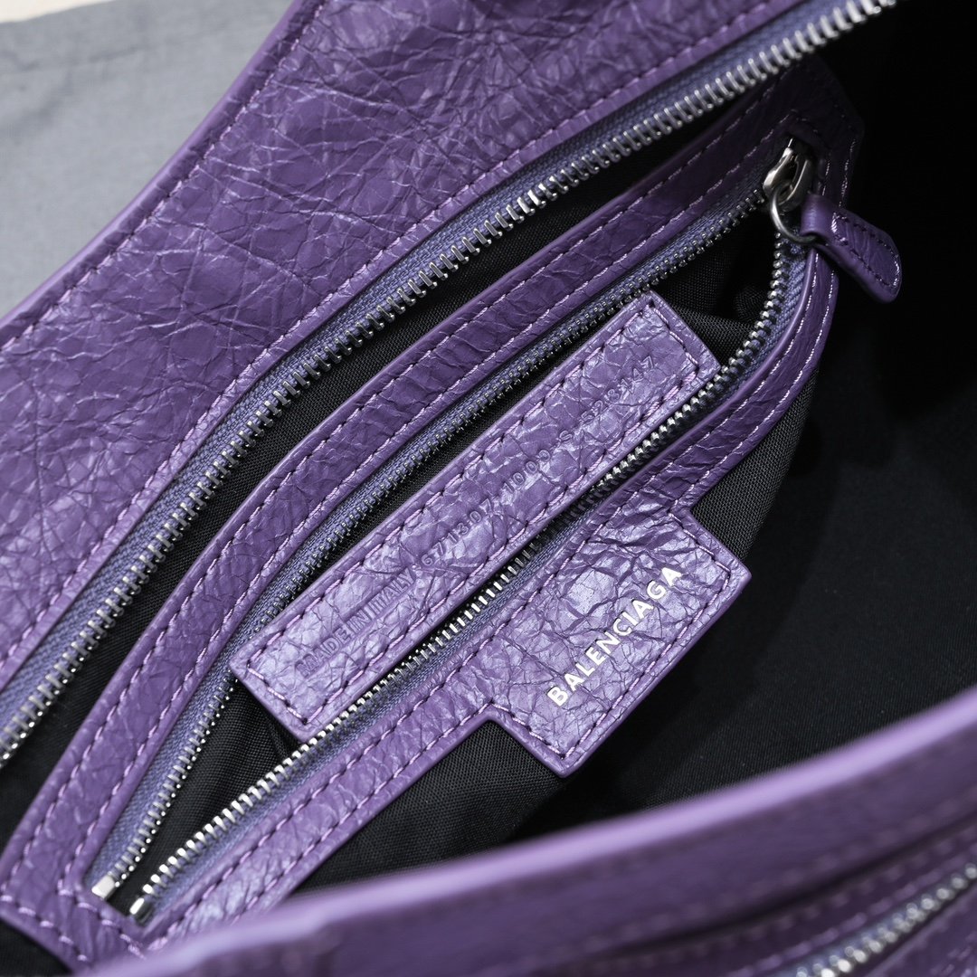 複刻高仿BALENCIAGA巴黎世家 Neo Cagole 細紋牛皮革手提包 中號紫色