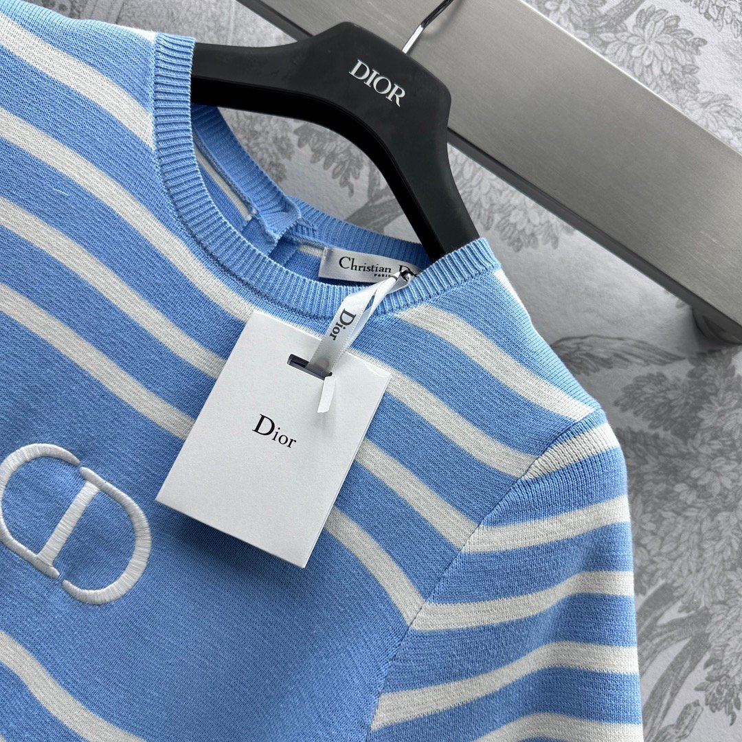 DIOR一比一復刻女士條紋長裙連衣裙