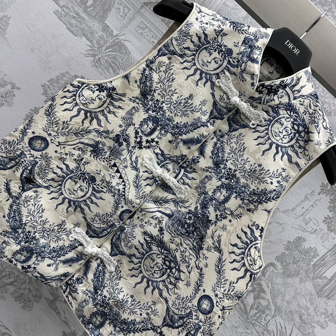 DIOR迪奧高仿太陽花盤扣馬甲無袖背心女款