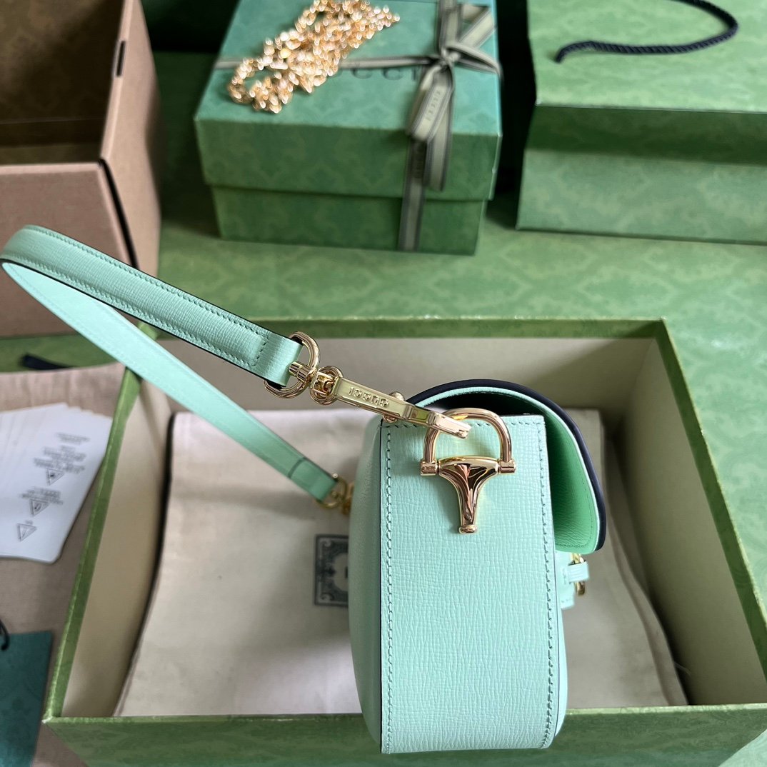 Gucci Horsebit 頂級高仿肩背包女款真皮包包草綠色