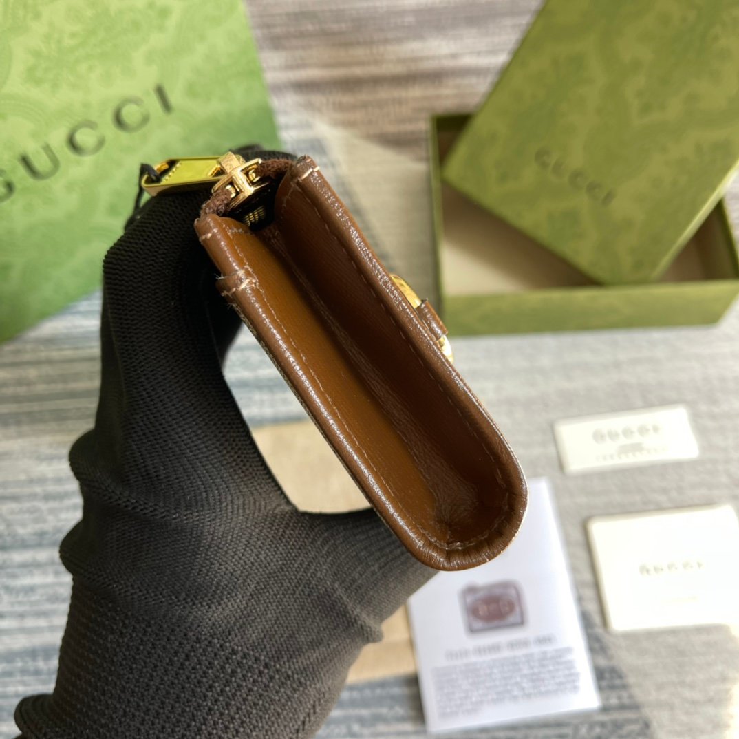 專櫃綠色包裝高仿GGGucci古琦零錢包卡其包