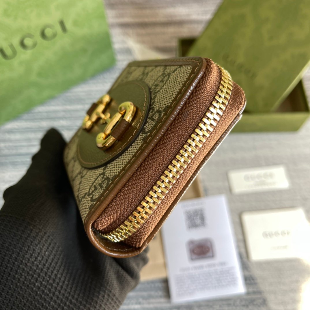專櫃綠色包裝高仿GGGucci古琦零錢包卡其包