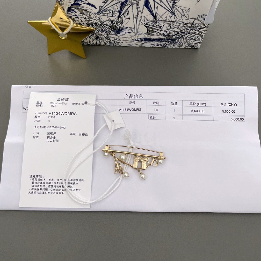 頂級原單批發零售女款DIOR金色胸針